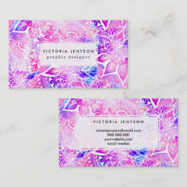 Cartão De Visita Teste padrão floral da mandala do boho azul roxo