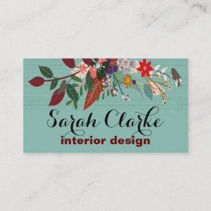 Cartão De Visita Teste padrão floral do vintage vermelho do Aqua