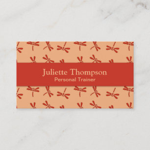 Cartão De Visita Teste padrão japonês da libélula, laranja coral