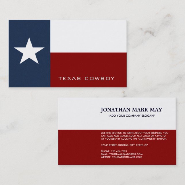 Cartão De Visita Texan Flag (Frente/Verso)