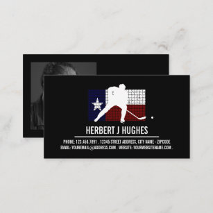 Cartão De Visita Texan Flag, jogador de hóquei, foto do treinador d