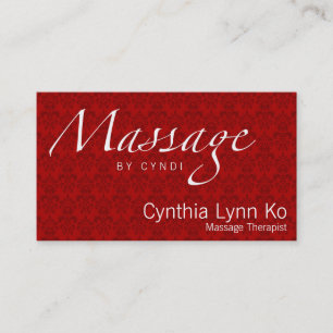 Cartão De Visita Texto da massagem no damasco vermelho