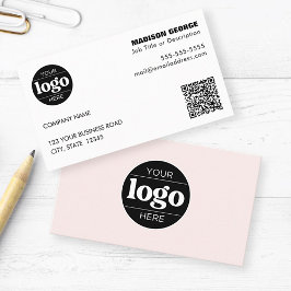Cartão De Visita Texto do logotipo simples e código QR rosa