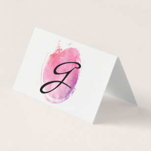 Cartão De Visita Texto do Rico do Monograma Cor-de-Água Rosa