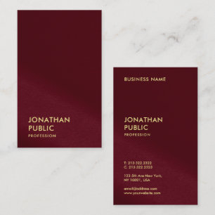Cartão De Visita Texto Dourado elegante Modelo de Borgonha Vermelha