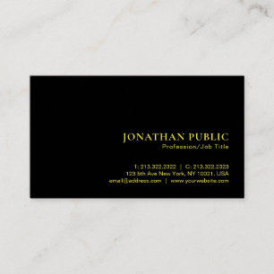 Cartão De Visita Texto Dourado Faux Premium de Luxo Preto