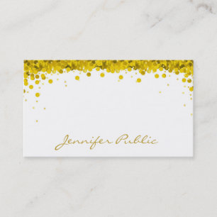 Cartão De Visita Texto Elegante de Script de Confetti Dourado