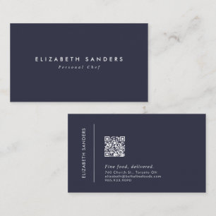 Cartão De Visita Texto Mínimo Azul Luxurioso Moderno com QR