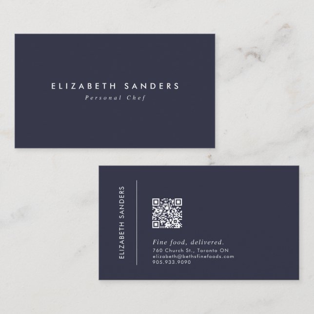 Cartão De Visita Texto Mínimo Azul Luxurioso Moderno com QR (Frente/Verso)