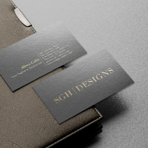 Cartão De Visita Texto Mínimo Preto e Dourado do Designer Moderno