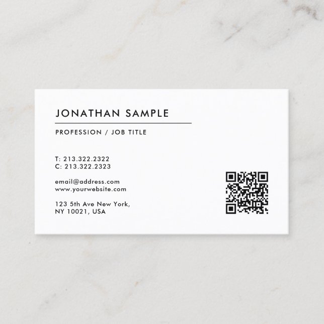 Cartão De Visita Texto personalizado Código QR de Modelo simples mo (Frente)