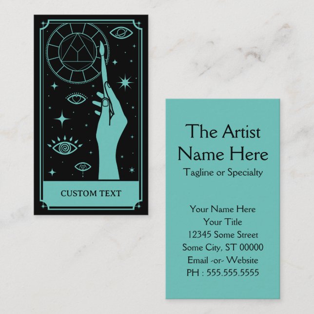 Cartão De Visita texto personalizado do tarot do professor de arte (Frente/Verso)