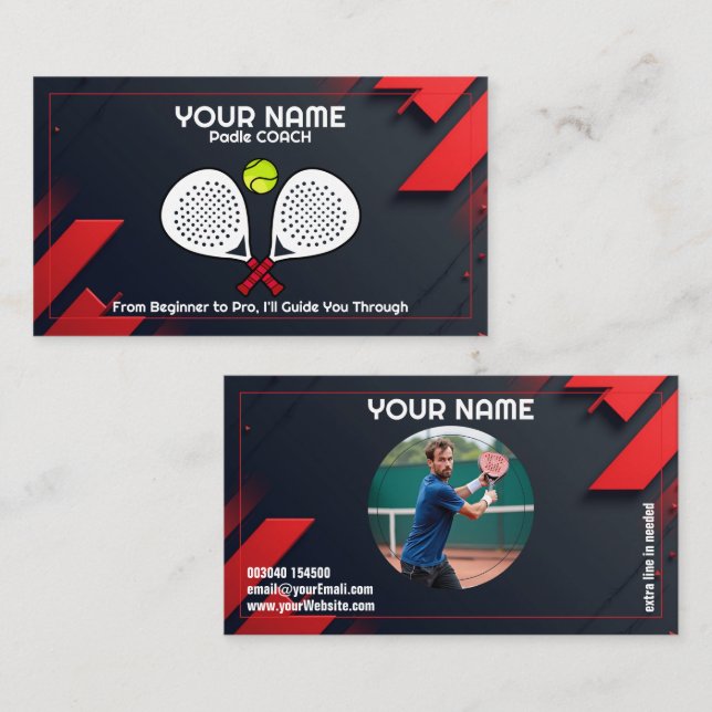 Cartão De Visita 🎾Texto personalizado, Treinador Padel Smash & Ser (Frente/Verso)