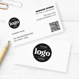 Cartão De Visita Texto simples do logotipo e código QR Branco