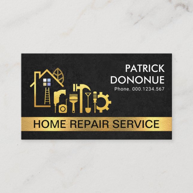 Cartão De Visita Textura de Grunge Negro de Edifício Dourado (Frente)