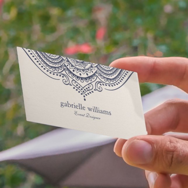 Cartão De Visita Textura de linho de creme claro com manada azul ma (Criador carregado)