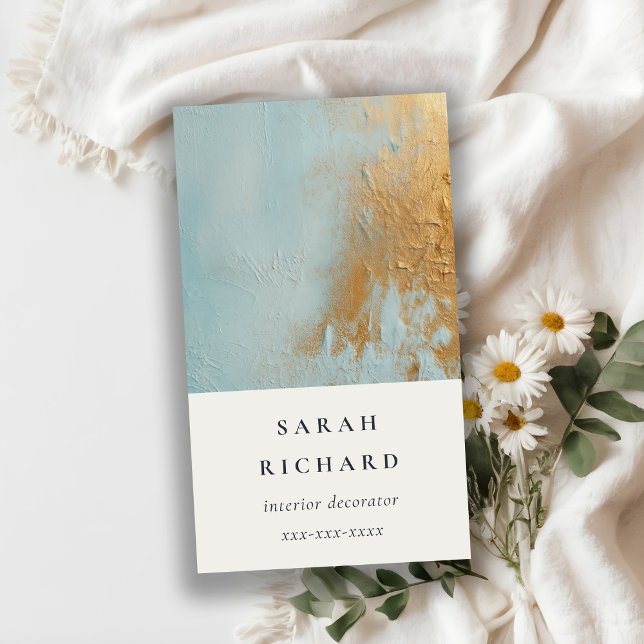 Cartão De Visita Textura de pintura de óleo Dourado com azul-clássi (Criador carregado)