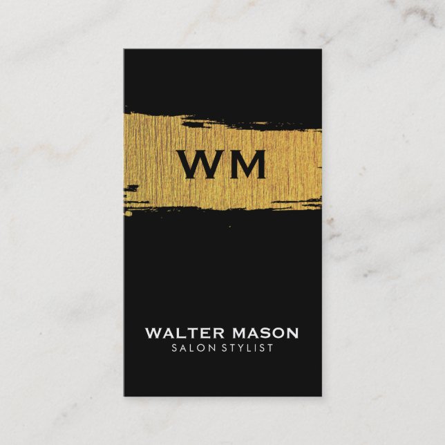 Cartão De Visita Textura Dourada Bruta, Falso Artístico, Preto (Frente)