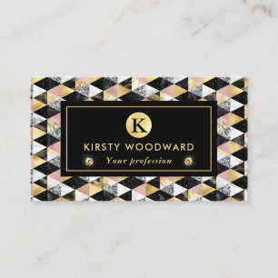 Cartão De Visita Textura geométrica do mármore preto-branco, Dourad