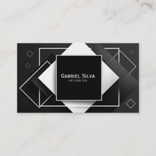 Cartão De Visita Textura Geométrica Moderna Preta e Branca