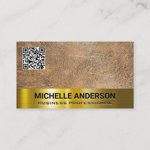 Cartão De Visita Textura marrom  Código QR do Trim. Metálico Dour