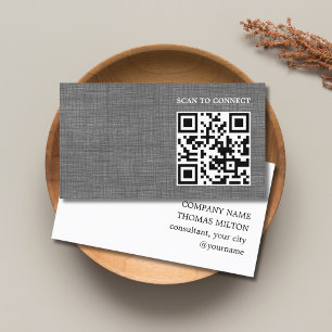 Cartão De Visita Textura Moderna Cinza Preto Código QR Negrito