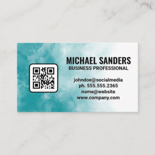 Cartão De Visita Textura Verde Azul   Código QR