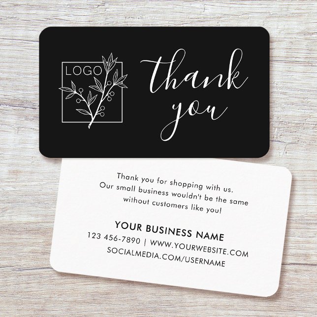 Cartão De Visita Thank You Custom Logo Modern Script Black (Criador carregado)