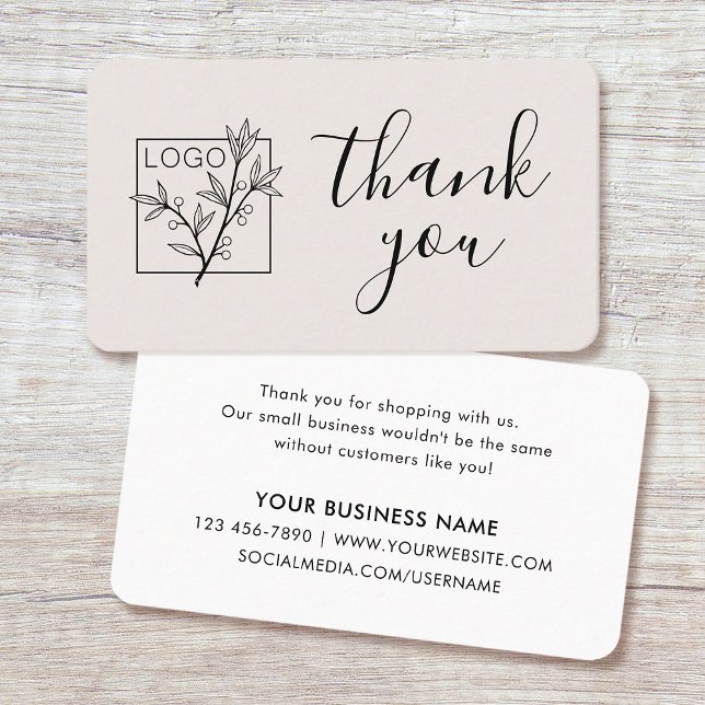 Cartão De Visita Thank You Custom Logo Modern Script Off-White (Criador carregado)