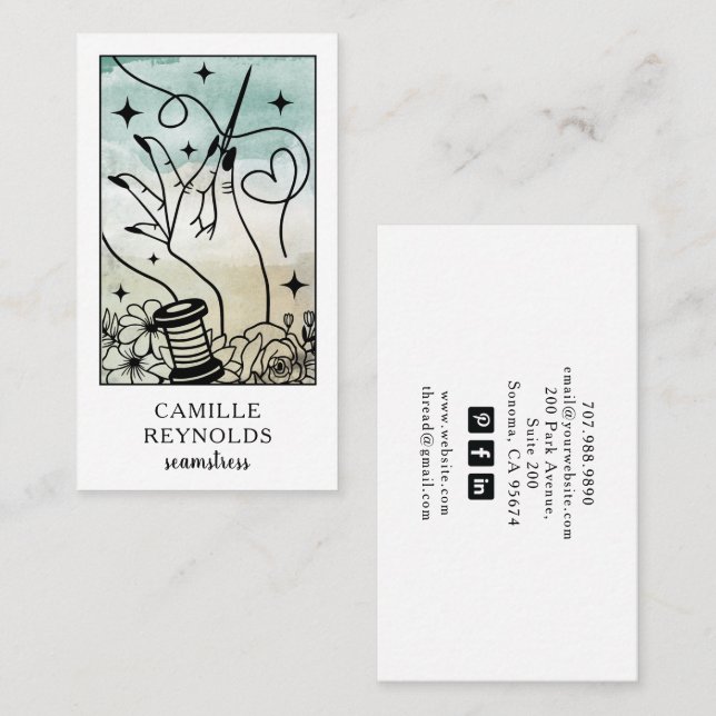 Cartão De Visita The Mystical Seamstress Tailor Tarot Business Card (Frente/Verso)