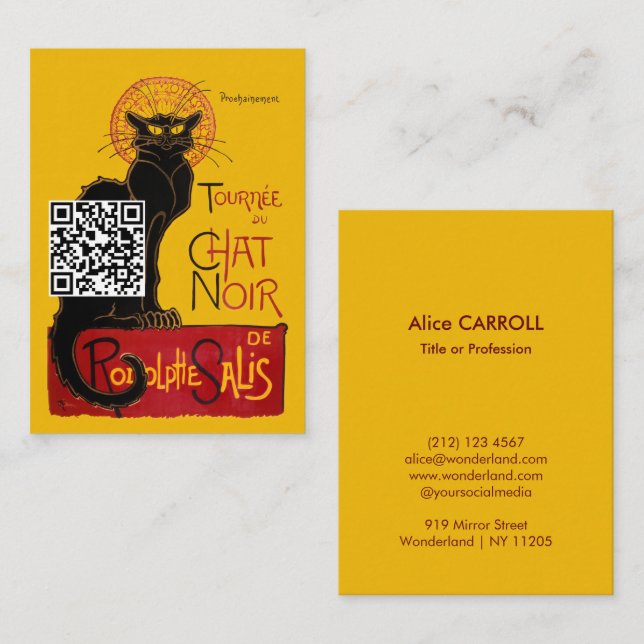 Cartão De Visita Theophile Steinlen - Le Chat Noir - Código QR (Frente/Verso)