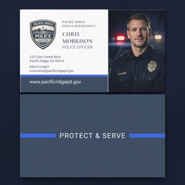 Cartão De Visita Thin Blue Line Police Photo Business Card (Criador carregado)