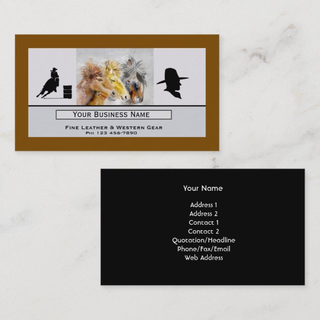 Cartão De Visita Three Horses Western Business Card (Frente/Verso)
