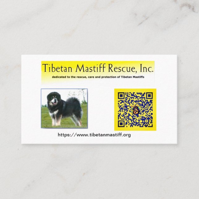 Cartão De Visita Tibetan Mastiff Rescue, Inc. Empresa de informação (Frente)