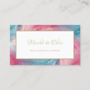 Cartão De Visita Tie-Dye Pink Blue Painterly Watercolor Boutique