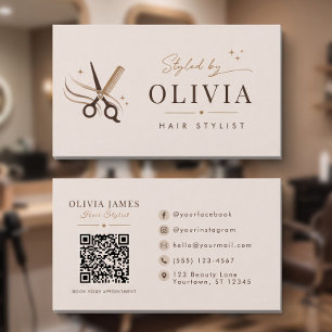 Cartão De Visita Tijeras Beige Elegantes Estilista de Cabelo Person