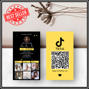 Cartão De Visita TikTok Amarelo   QR de Mídia Social