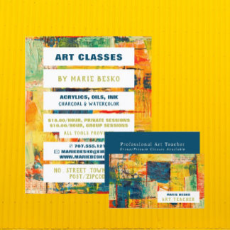 Cartão De Visita Tinta Abstrato multicolorida, Professora de Arte