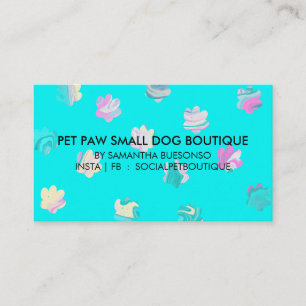 Cartão De Visita Tinta aquarela verde azulado patas gatos cães tosa