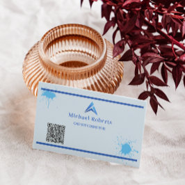 Cartão De Visita Tinta Azul Moderna com Salpico Criativo e Código Q