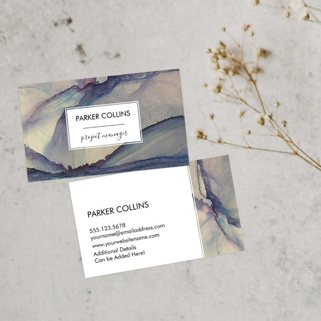 Cartão De Visita Tinta de Álcool Roxo abstrato poeirenta Azul Roxo  (Criador carregado)