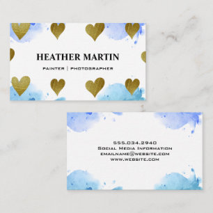 Cartão De Visita Tinta de Aquarela   Corações Artísticos Padrão