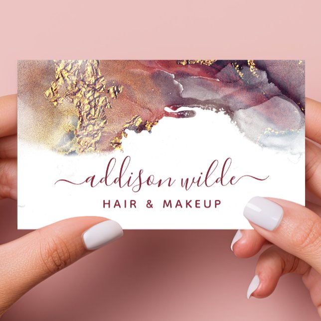 Cartão De Visita Tinta de Aquarela Líquida de Arte Moderna Dourada  (Criador carregado)