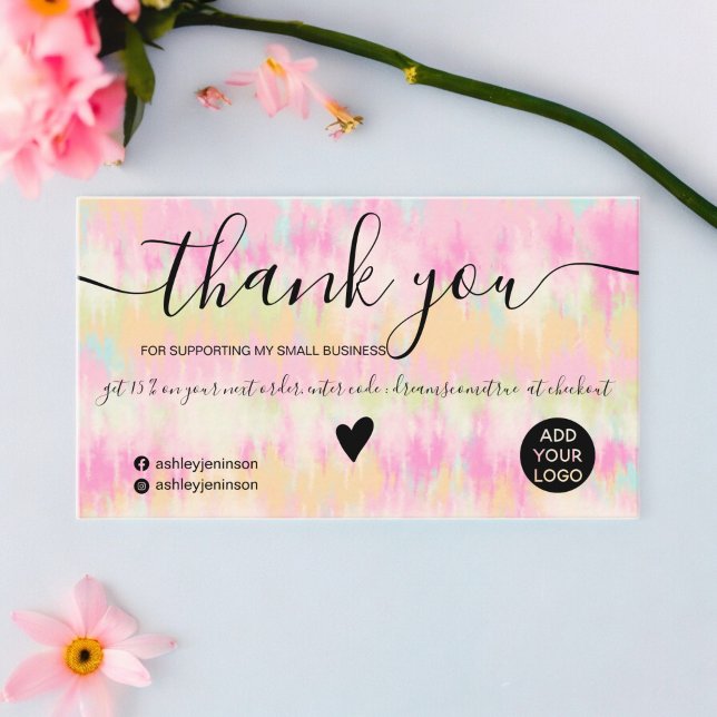 Cartão De Visita Tinta-rosa-chic gravata-d-água obrigado-lo (Chic pink boho tie dye watercolor order thank you business card)