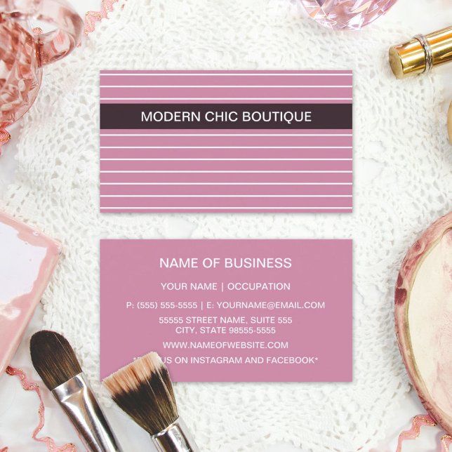 Cartão De Visita Tinta-Rosa Moderna - Tinta-Rosa Tinta Moda Boutiqu (Modern Chic Thin Pink Stripes Fashion Boutique Business Cards)