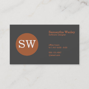 Cartão De Visita Tipo Serif Monograma Circular Laranja Queimada Cin