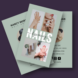 Cartão De Visita Tipografia de Artista de Unhas 4 Foto Colagem Mint
