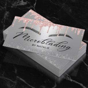 Cartão De Visita Tipografia de prata com Rosa de microblading Doura