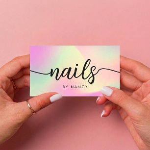 Cartão De Visita Tipografia de Rótulo de Salão de Unhas Holográfico