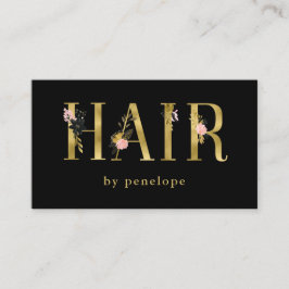 Cartão De Visita Tipografia floral Dourado do Hairstylist | no